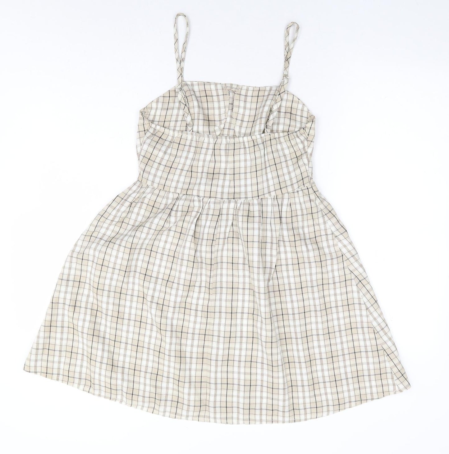 SheIn Womens Beige Plaid Polyester Fit & Flare Size S Square Neck Zip