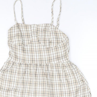 SheIn Womens Beige Plaid Polyester Fit & Flare Size S Square Neck Zip