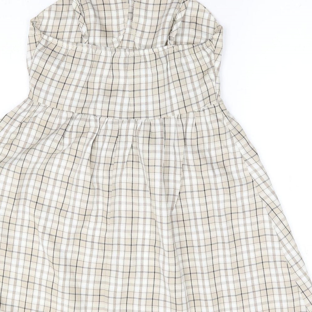 SheIn Womens Beige Plaid Polyester Fit & Flare Size S Square Neck Zip