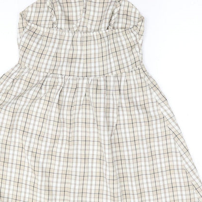 SheIn Womens Beige Plaid Polyester Fit & Flare Size S Square Neck Zip