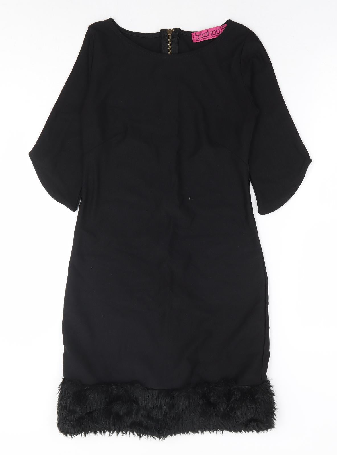 Boohoo Womens Black Polyester A-Line Size 8 Boat Neck Zip