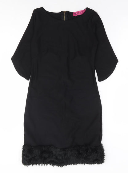Boohoo Womens Black Polyester A-Line Size 8 Boat Neck Zip