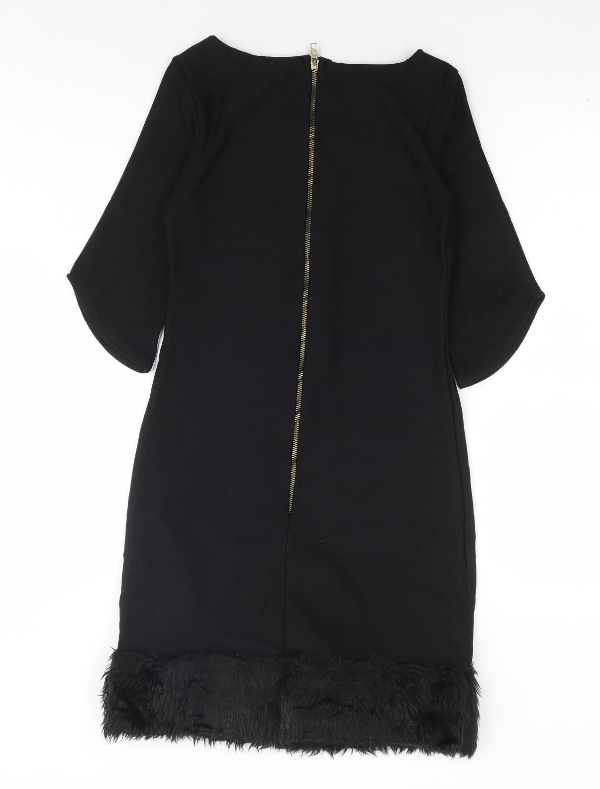 Boohoo Womens Black Polyester A-Line Size 8 Boat Neck Zip