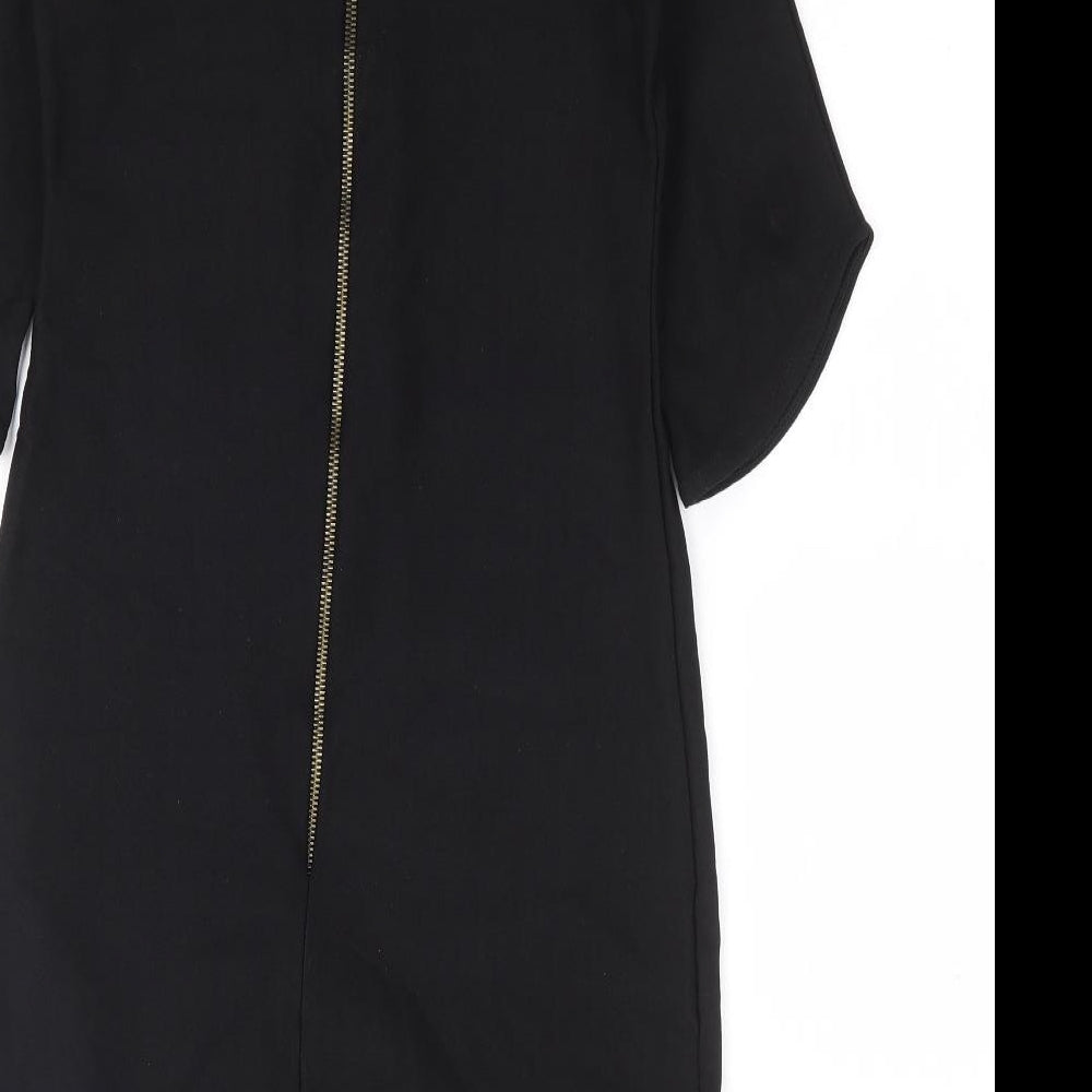 Boohoo Womens Black Polyester A-Line Size 8 Boat Neck Zip