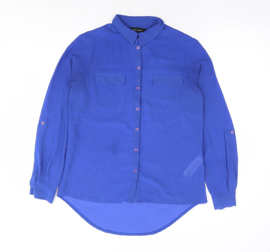 Womens UK Size 8 New Look Blue Basic Button-Up