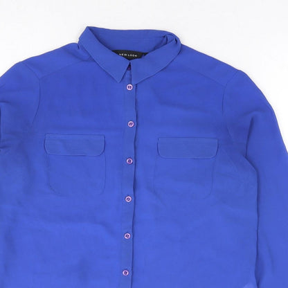 Womens UK Size 8 New Look Blue Basic Button-Up