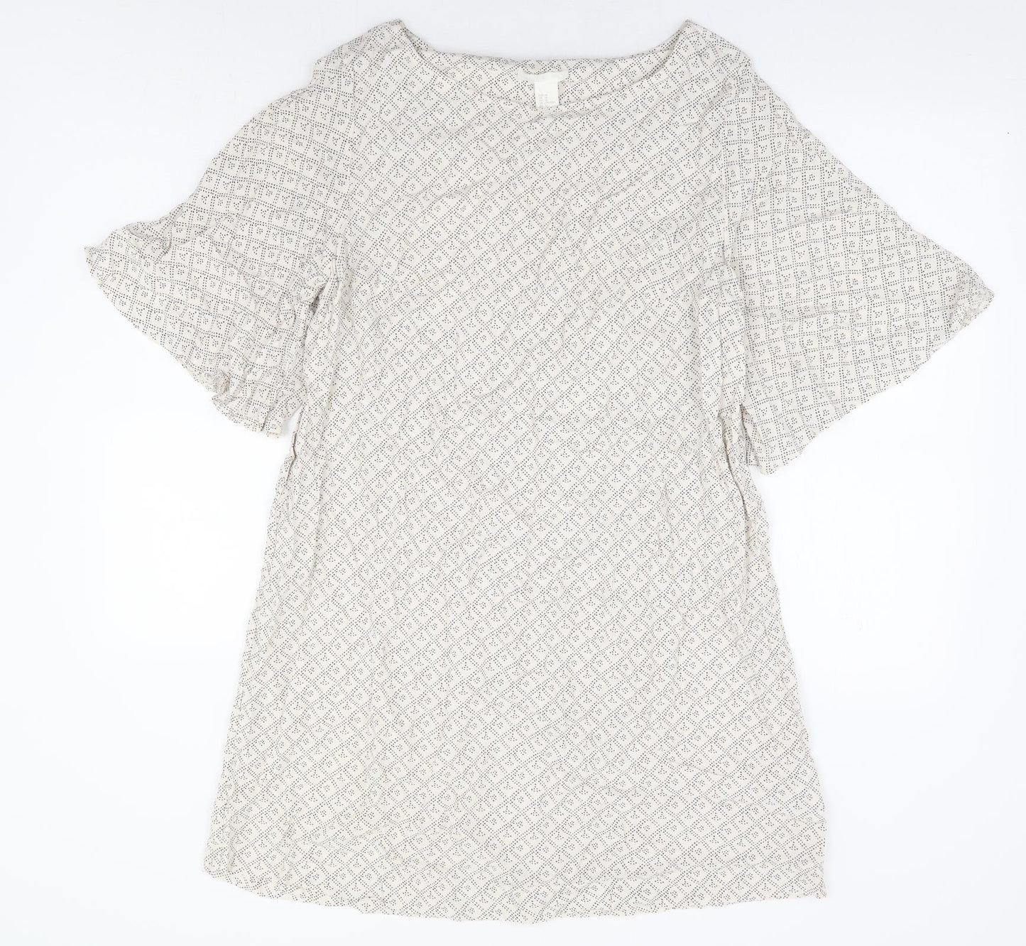 H&M Womens Beige Geometric Viscose Shift Size 16 Round Neck Pullover - Angel Sleeve
