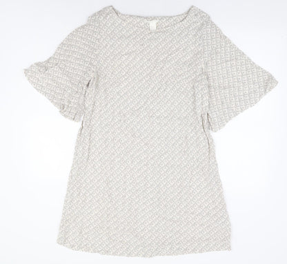 H&M Womens Beige Geometric Viscose Shift Size 16 Round Neck Pullover - Angel Sleeve