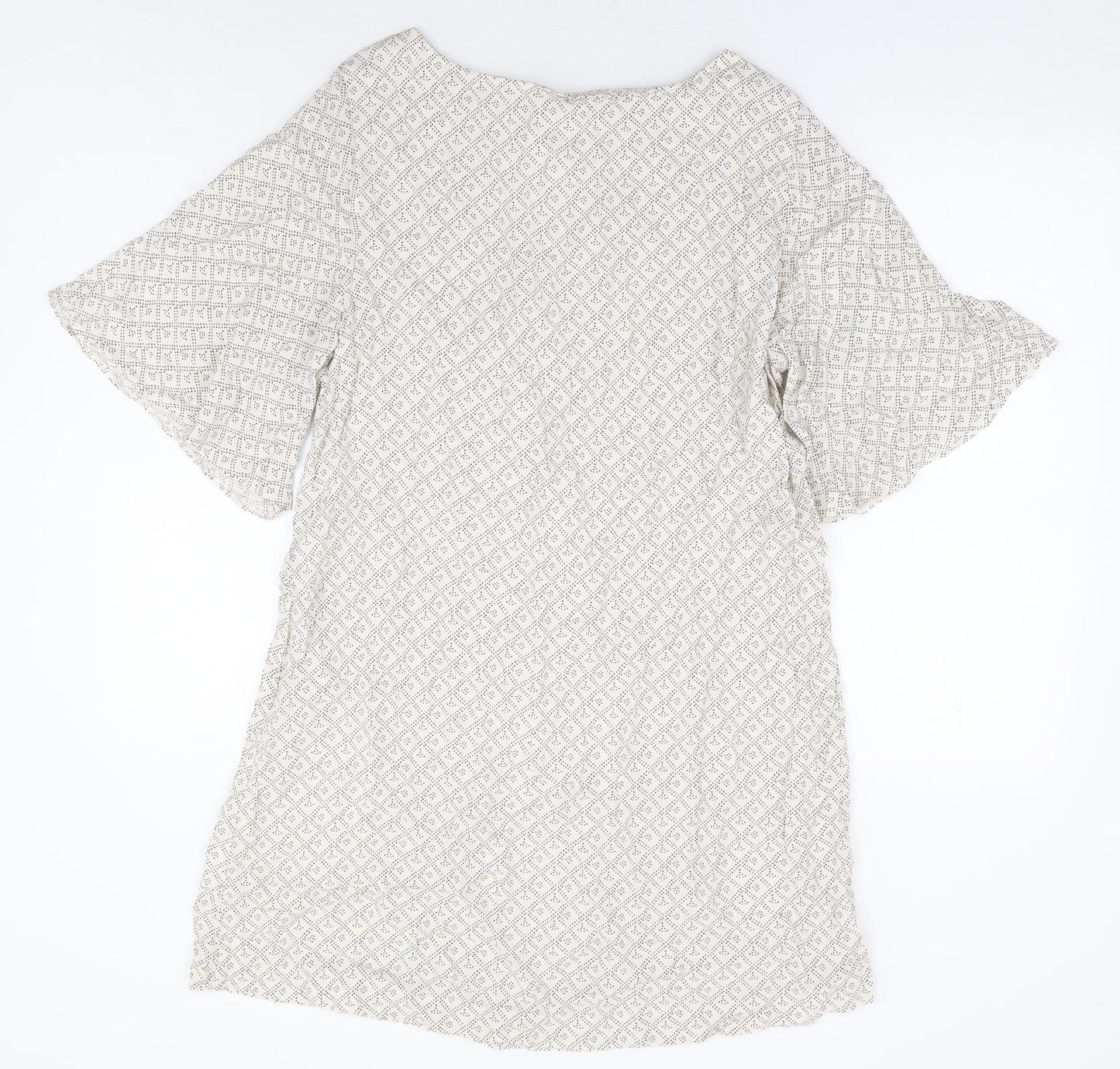 H&M Womens Beige Geometric Viscose Shift Size 16 Round Neck Pullover - Angel Sleeve