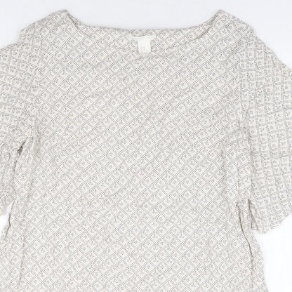 H&M Womens Beige Geometric Viscose Shift Size 16 Round Neck Pullover - Angel Sleeve