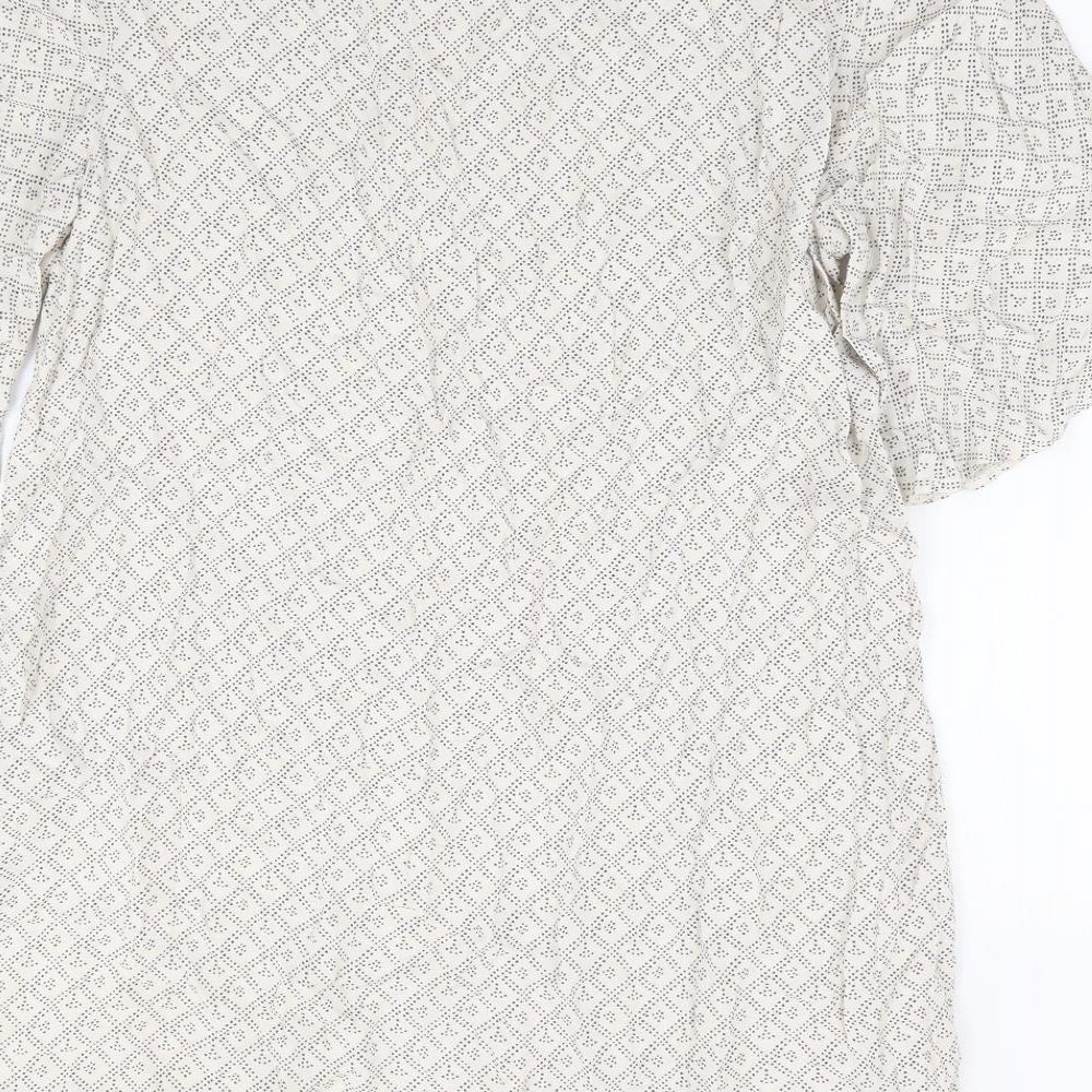 H&M Womens Beige Geometric Viscose Shift Size 16 Round Neck Pullover - Angel Sleeve