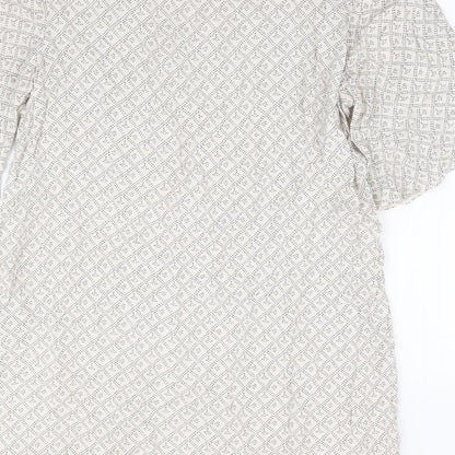 H&M Womens Beige Geometric Viscose Shift Size 16 Round Neck Pullover - Angel Sleeve