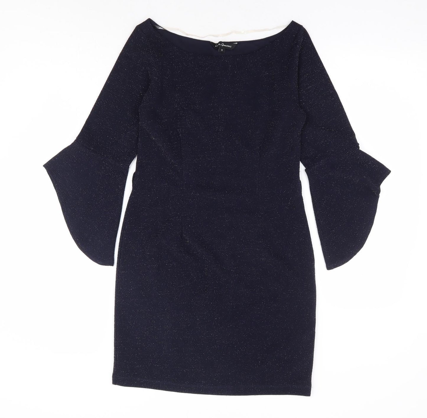 Latin Quaters Womens Blue Polyester A-Line Size S Boat Neck Pullover - Bell Sleeve