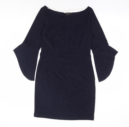 Latin Quaters Womens Blue Polyester A-Line Size S Boat Neck Pullover - Bell Sleeve