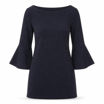 Latin Quaters Womens Blue Polyester A-Line Size S Boat Neck Pullover - Bell Sleeve