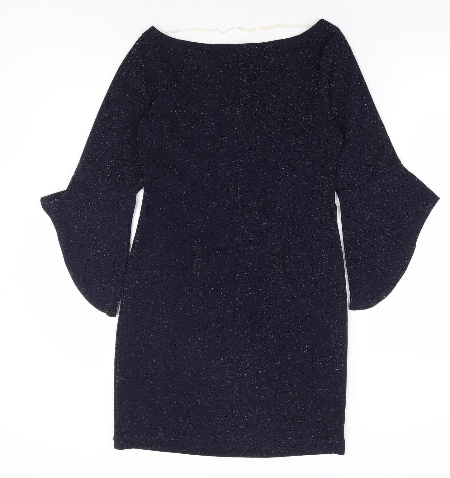 Latin Quaters Womens Blue Polyester A-Line Size S Boat Neck Pullover - Bell Sleeve