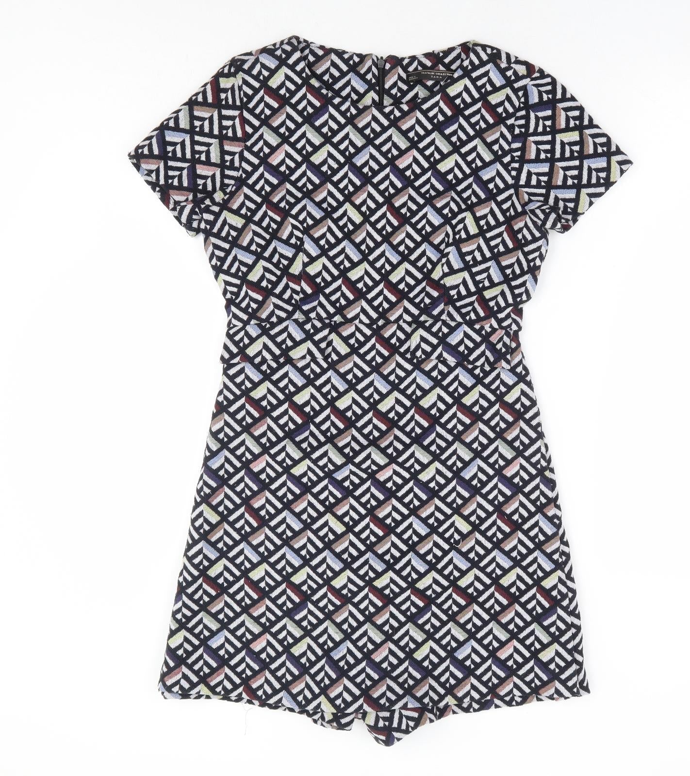 Zara Womens Multicoloured Geometric Polyester Playsuit One-Piece Size S Zip - Dress Overlay