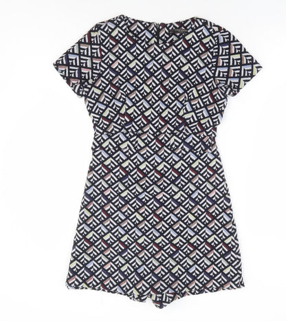 Zara Womens Multicoloured Geometric Polyester Playsuit One-Piece Size S Zip - Dress Overlay