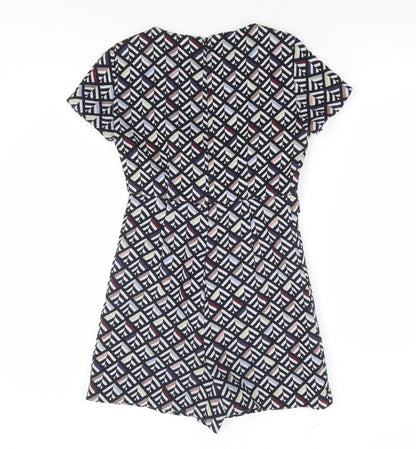 Zara Womens Multicoloured Geometric Polyester Playsuit One-Piece Size S Zip - Dress Overlay