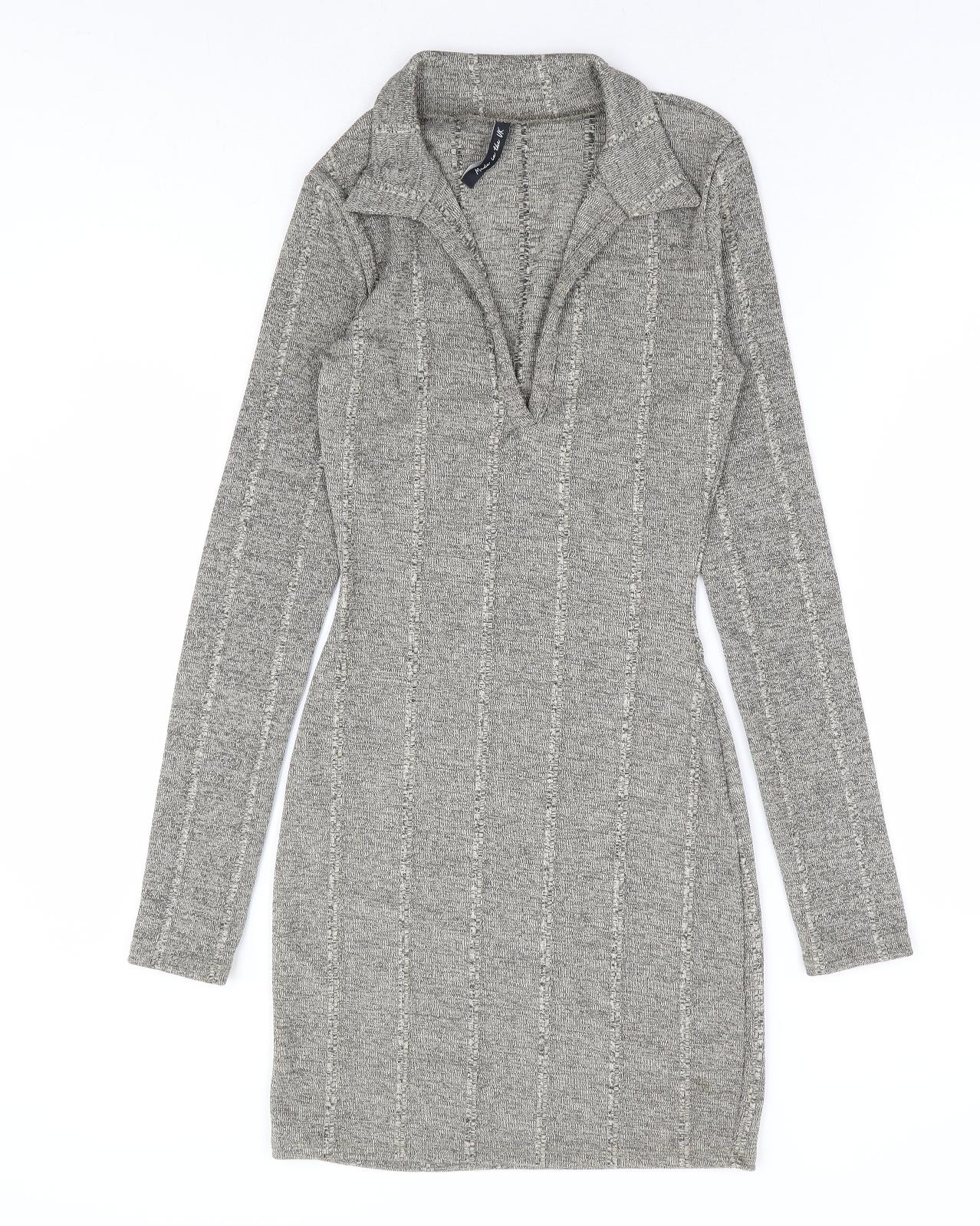 As You Womens Grey Polyester Bodycon Size 6 Collared Pullover