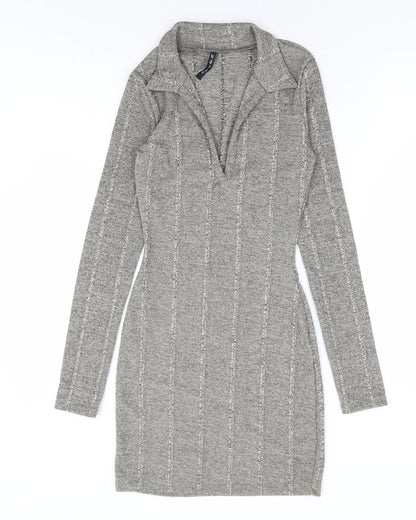 As You Womens Grey Polyester Bodycon Size 6 Collared Pullover