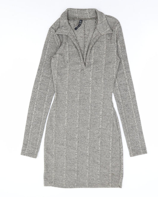 As You Womens Grey Polyester Bodycon Size 6 Collared Pullover