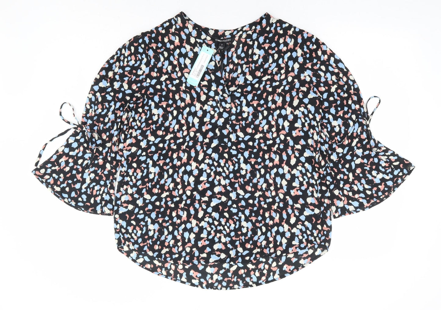 41Hawthorn Womens Black Animal Print Polyester Basic Blouse Size M V-Neck - Leopard Print Bell Sleeve