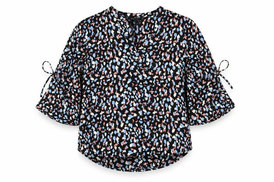 41Hawthorn Womens Black Animal Print Polyester Basic Blouse Size M V-Neck - Leopard Print Bell Sleeve