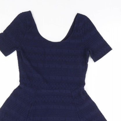 Divided by H&M Womens Blue Geometric Polyester Fit & Flare Size XS Scoop Neck Pullover