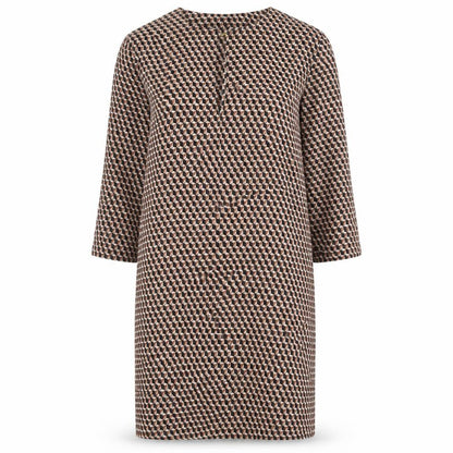 Mango Womens Brown Geometric Polyester Shift Size M Round Neck Hook & Eye
