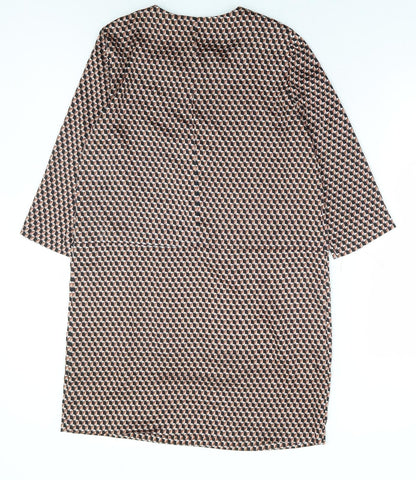 Mango Womens Brown Geometric Polyester Shift Size M Round Neck Hook & Eye