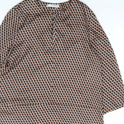 Mango Womens Brown Geometric Polyester Shift Size M Round Neck Hook & Eye