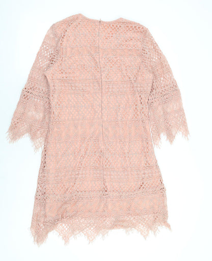 Kinds Road Womens Pink Cotton Shift Size L Round Neck Zip