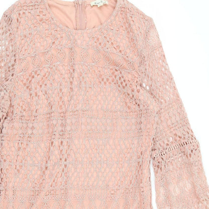 Kinds Road Womens Pink Cotton Shift Size L Round Neck Zip