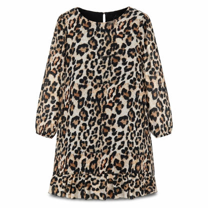 Boohoo Womens Brown Animal Print Polyester A-Line Size 12 Round Neck Button - Leopard Print