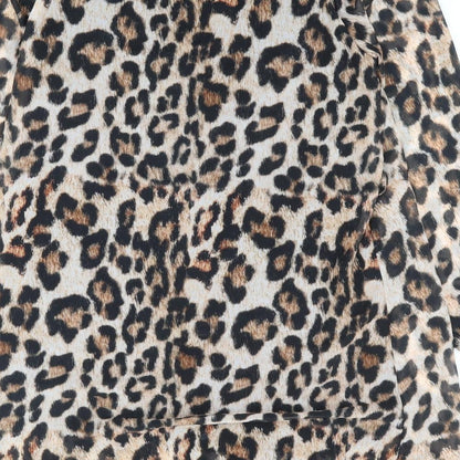 Boohoo Womens Brown Animal Print Polyester A-Line Size 12 Round Neck Button - Leopard Print