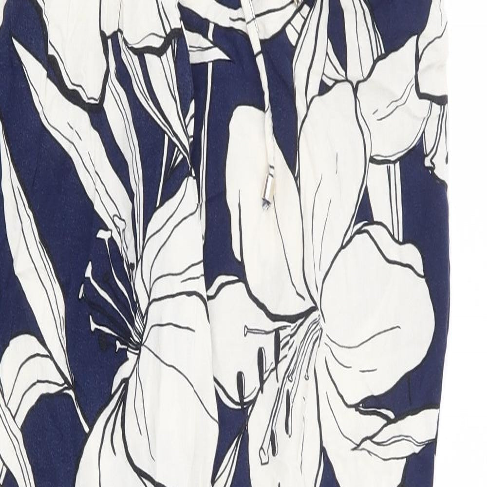 F&F Womens Blue Floral Viscose Harem Trousers Size 6 L25 in Regular Drawstring - Ankle Grazer