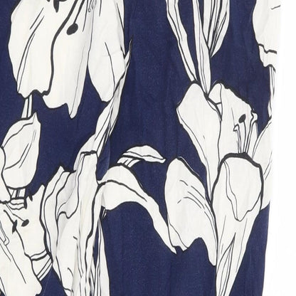 F&F Womens Blue Floral Viscose Harem Trousers Size 6 L25 in Regular Drawstring - Ankle Grazer