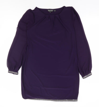 Billie & Blossom Womens Purple Polyester Shift Size 14 Round Neck Pullover - Chiffon Sleeve