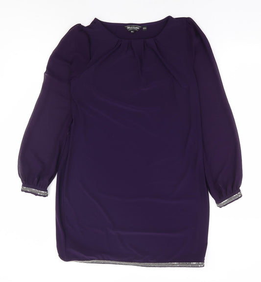 Billie & Blossom Womens Purple Polyester Shift Size 14 Round Neck Pullover - Chiffon Sleeve