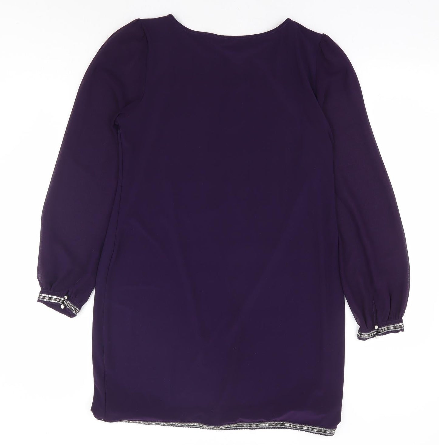 Billie & Blossom Womens Purple Polyester Shift Size 14 Round Neck Pullover - Chiffon Sleeve