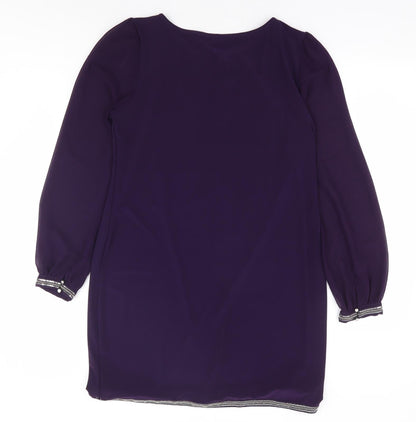 Billie & Blossom Womens Purple Polyester Shift Size 14 Round Neck Pullover - Chiffon Sleeve