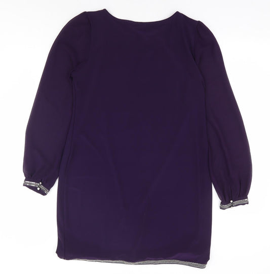 Billie & Blossom Womens Purple Polyester Shift Size 14 Round Neck Pullover - Chiffon Sleeve