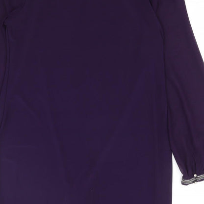 Billie & Blossom Womens Purple Polyester Shift Size 14 Round Neck Pullover - Chiffon Sleeve