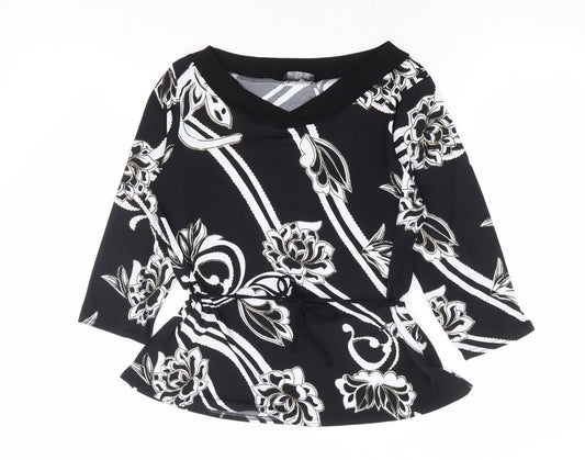 Saloos Collection Womens Black Floral Polyester Basic Blouse Size M V-Neck