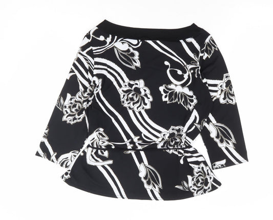 Saloos Collection Womens Black Floral Polyester Basic Blouse Size M V-Neck