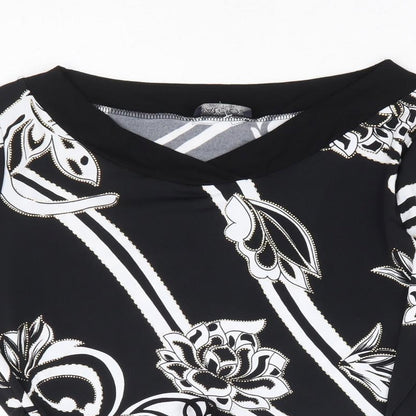 Saloos Collection Womens Black Floral Polyester Basic Blouse Size M V-Neck