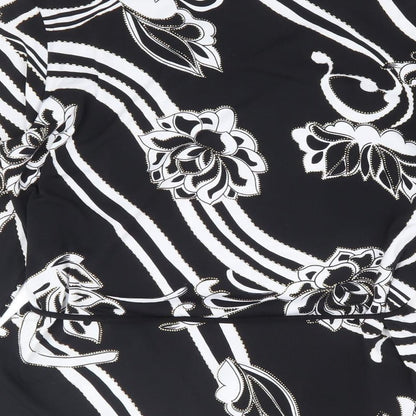 Saloos Collection Womens Black Floral Polyester Basic Blouse Size M V-Neck