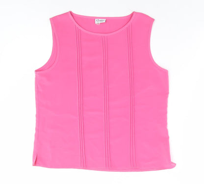 First Avenue Womens Pink Polyester Basic Tank Size 12 Round Neck