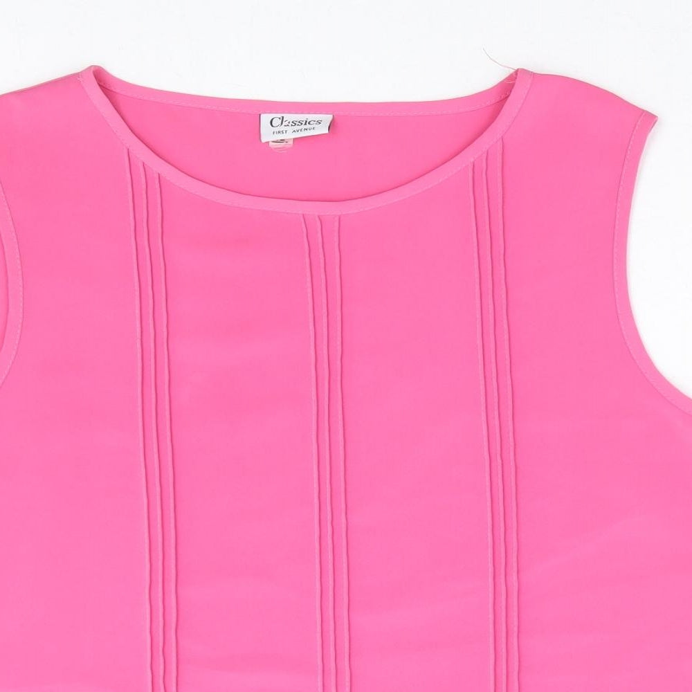 First Avenue Womens Pink Polyester Basic Tank Size 12 Round Neck
